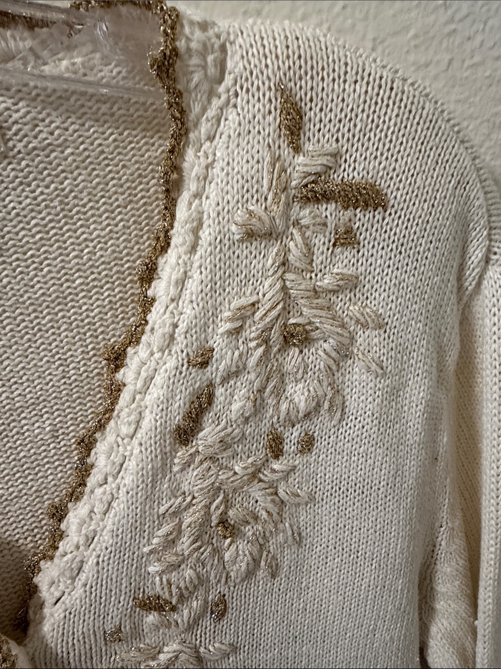 Casual Corner Cream Cardigan with Gold-Tone Embroidery - Picture 3 of 9